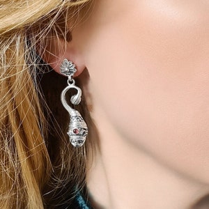 Lion Garnet Sterling Silver Earrings: Handmade Byzantine Jewelry