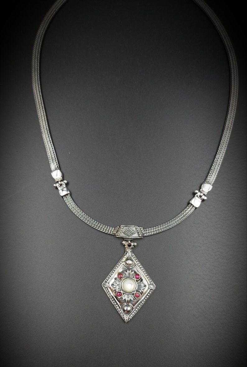 Elegante florale Halskette im byzantinischen royal Stil aus Sterling Silber 925 mit Edelsteinen Bild 5