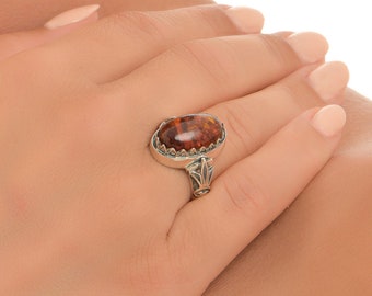 Handmade Byzantine Amber gemstone ring in sterling silver 925