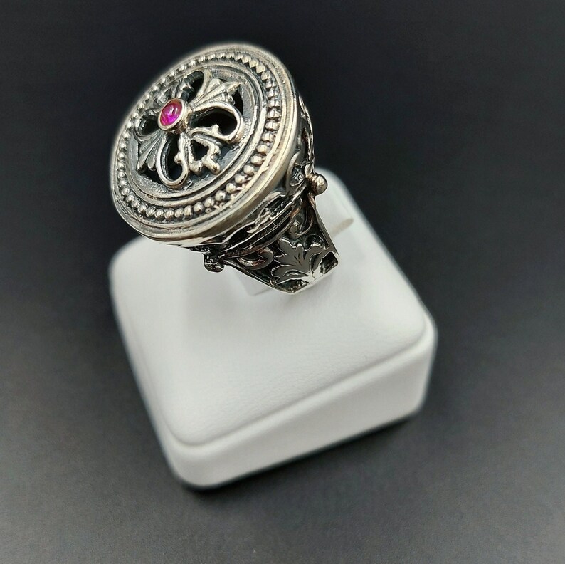Handmade Byzantine style ring in sterling silver 925 with garnet gemstone /Ancient Greek /Museum jewelry /Byzantine ring /Art Luxury image 2