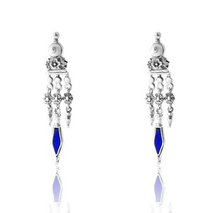 Floral style earrings in sterling silver 925 with Lapis Lazuli gemstone. image 7