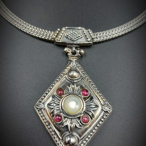 Elegante florale Halskette im byzantinischen royal Stil aus Sterling Silber 925 mit Edelsteinen Bild 6