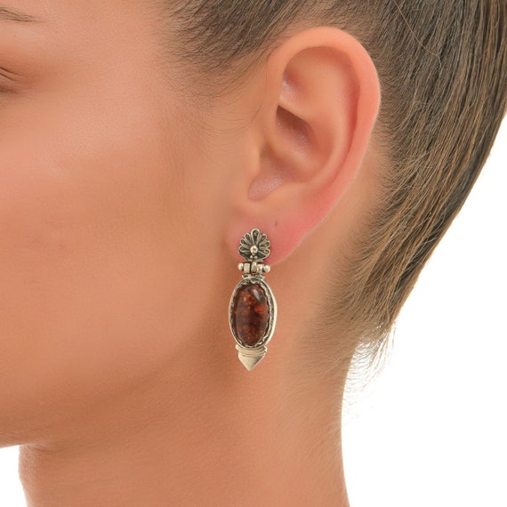 Orecchini in ambra baltica color cognac: orecchini pendenti in argento sterling - Italia