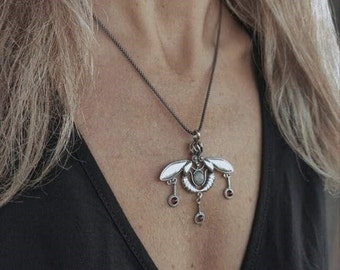 Handmade Minoan Malia Bee pendant in sterling silver 925 customizable with various gemstones