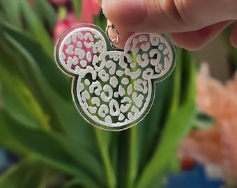 Pendientes de Mickey Mouse con estampado de leopardo: acrílico grabado con láser