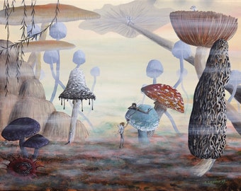 Fairy Mushroom Forest, Signed art print by Jessica Schuster, Lounging in the Toadstools