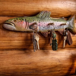 Hand Carved Rainbow Trout Fish Key Hanger