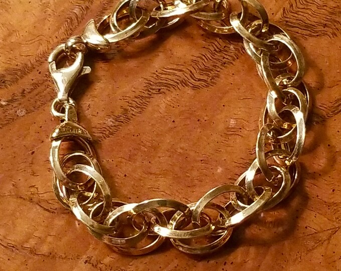 Vintage Italian Chain Link Bracelet, Hollow Link Italian Yellow Gold