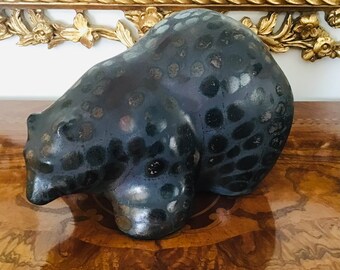 Tony Evans Raku Bear. Spotted Walking Bear. California Studio Pottery from the 1970's. In Great Vintage Condition.