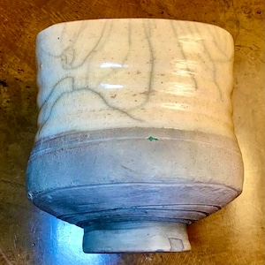 Vintage, Ray Gross Studio Art Pottery, Raku Square Large Cup. Peach Tone crackle glaze over a greyclay. Signed .1980&#39;s. Gift Wrapped