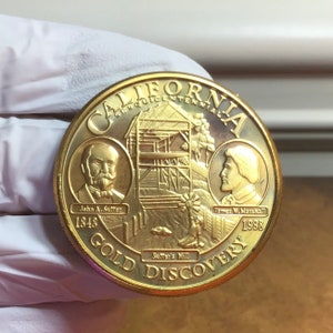Vintage California Sesquicentennial Medallion Coin, Bronze. Discovery of Gold at Sutter&#39;s Mill. Great Seal,State of California Eureka.