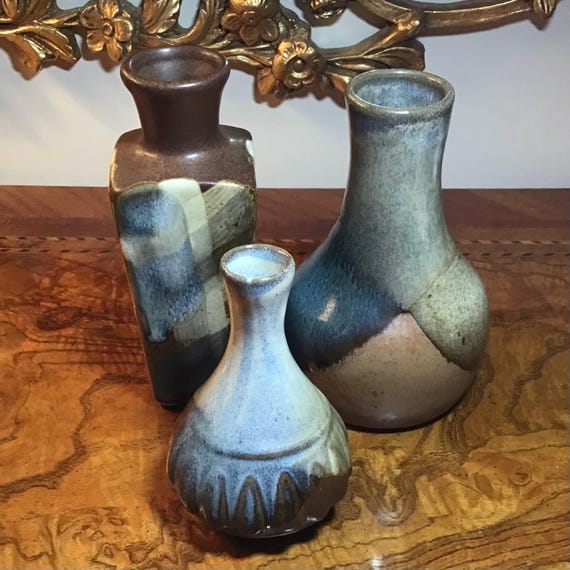 ヴィンテージ、陶器工芸、ミッドセンチュリーモダン陶器花瓶セット