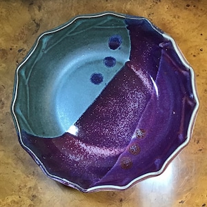 Vintage, Candy CASARELLA Stoneware Pottery Bowl. An Irish Blessing on the bottom, Purple and Gray Signed by the Atlanta Pottery Maker. OOAK