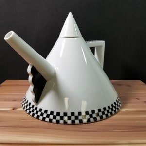 Vintage Helena Uglow for Mikasa, Millennium Teapot, Postmodern, Memphis Style Teapot, Black and White Checkerboard. Vintage 1990&#39;s.