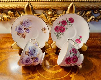 Set da tè con tazza e piattino in porcellana fine vintage Royal Vale di Ridgway