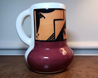 Taza de cerámica nativa americana vintage. Cerámica Ute Mountain Colorado firmada por Padilla. Cerámica hecha a mano por la tribu. En Rojo, Naranja Negro y Blanco.