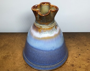 Studio Pottery Bud Vase, Multicolored Drip Glaze, Clover Neck Shape, Vintage Art Pottery Bud Vase