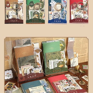 85pc Journal Starter Kit / Aesthetic Vintage style Scrapbook Kit/ Pack / Bundle, Assorted stickers, cards, paper and washi tape