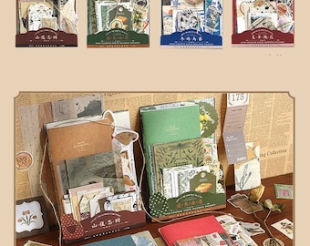 85pc Journal Starter Kit / Aesthetic Vintage style Scrapbook Kit/ Pack / Bundle, Assorted stickers, cards, paper and washi tape