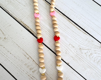 Cordón de cuentas de madera con forma de corazón, cordón de San Valentín, cordón de cuentas de madera, cordón para profesores