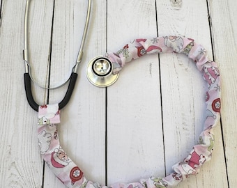 Pink Christmas Stethoscope cover, Christmas Stethoscope cover, Scrunchie Stethoscope cover, Stethoscope Cover