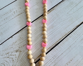 Cordón de corazón, Cordón de corazón de San Valentín, Cordón de cuentas de madera, Cordón de profesor