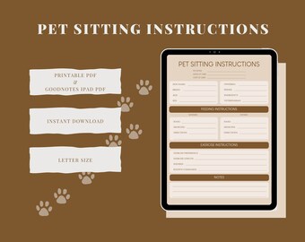 Pet Sitting Instructions (Beige) | Dog Sitting Guide | Pet Sitter Form | Pet Sitter Form Checklist | Pet Sitter PDF Template