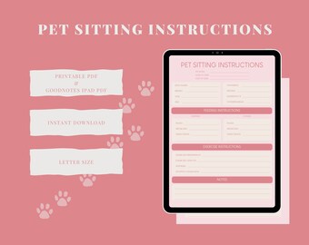 Pet Sitting Instructions (Pink) | Dog Sitting Guide | Pet Sitter Form | Pet Sitter Form Checklist | Pet Sitter PDF Template