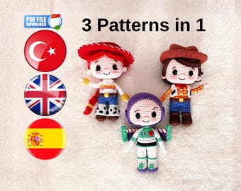 Amigurumi Häkelanleitungen Bundle- 3-in-1 Muster-Set - Kleiner Sheriff, Kleines Cowgirl, Kleiner Astronaut - (Digital Download)