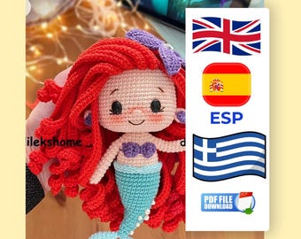 Patrón de ganchillo de sirena amigurumi en PDF (inglés)