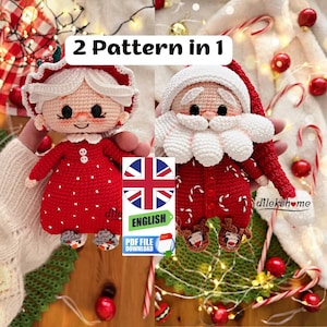 Amigurumi-virkmönster – Jultomten och Tomtens dockor PDF-handledning (digital nedladdning)