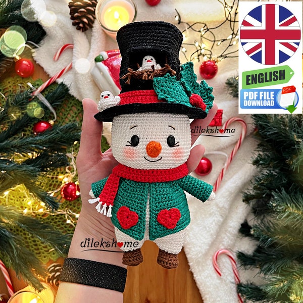 Patron au crochet Bonhomme de neige de Noël Amigurumi Pdf Anglais