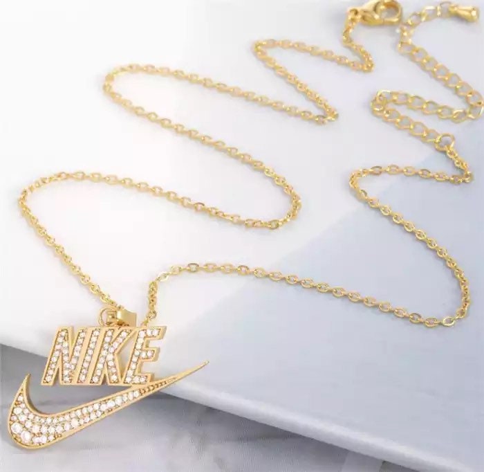 Gold Plated Diamond Nike Swoosh Necklace Stainless Steel 