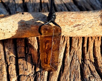 Collar de cristal de cuarzo de miel natural, collar de cordón de cuero, colgante de piedra preciosa cruda de miel, collar de cristal delicado, longitud personalizada, minimalista