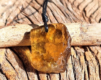 Collar de cristal de cuarzo de miel natural, collar de cordón de cuero, colgante de piedra preciosa cruda de miel, collar de cristal delicado, longitud personalizada, minimalista
