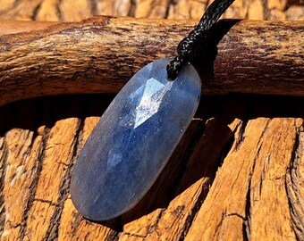 Natural Blue Rose Cut Sapphire Black Leather Cord Necklace,Blue Faceted Sapphire Cord Necklace,100% Natural Blue Sapphire On Cord , Necklace