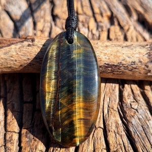 Flashy Blue Tiger Eye Necklace, Leather Cord Necklace, Blue Tiger Eye Cord Necklace, Handmade Necklace, Custom Lengths ,Minimalist,