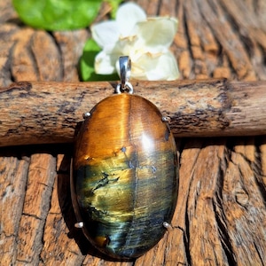 Natural Blue Tiger Eye Pendant, 925 Sterling Silver Pendant, Blue Tiger Eye Pendant For Women, Handmade Silver Jewelry, Gifts for her,