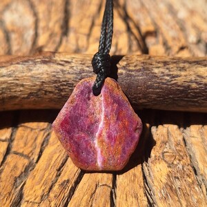 Natural Raw Ruby Black Leather cord Necklace, July Birthstone, Natural Rough Ruby on Cord, Red Gemstone,Handmade Necklace,Balance,Minimalist