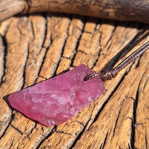 Natural Ruby Raw Necklace, Brown Leather Cord Necklace, July Birthstone, Ruby Stone On Cord , Dainty Crystal Necklace, Raw Cord Necklace,
