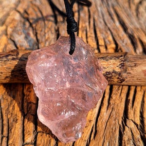 Natural Raw Rose Quartz, Leather cord Necklace, October Birthstone, Natural Raw Rose Quartz on Cord, Pink Gemstone, Custom Length,Minimalist