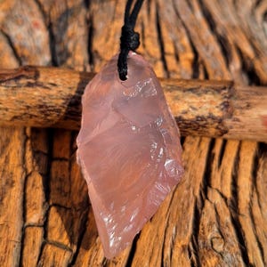 Natural Raw Rose Quartz, Leather cord Necklace, October Birthstone, Natural Raw Rose Quartz on Cord, Pink Gemstone, Custom Length,Minimalist