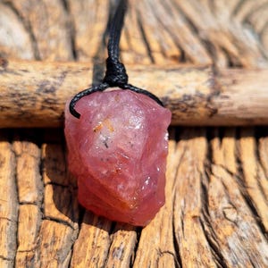 Natural Raw Rose Quartz, Leather cord Necklace, October Birthstone, Natural Raw Rose Quartz on Cord, Pink Gemstone, Custom Length,Minimalist