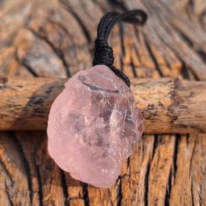 Natural Raw Rose Quartz, Leather cord Necklace, October Birthstone, Natural Raw Rose Quartz on Cord, Pink Gemstone, Custom Length,Minimalist