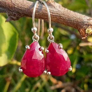 Ruby Silver Earrings, Natural Ruby Earrings 925 Sterling Silver, Handmade Silver Earrings, Ruby faceted Earrings, Red Gemstone, Gift for her