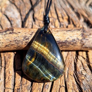 Flashy Blue Tiger Eye Necklace, Leather Cord Necklace, Blue Tiger Eye Cord Necklace, Handmade Necklace, Custom Lengths ,Minimalist,