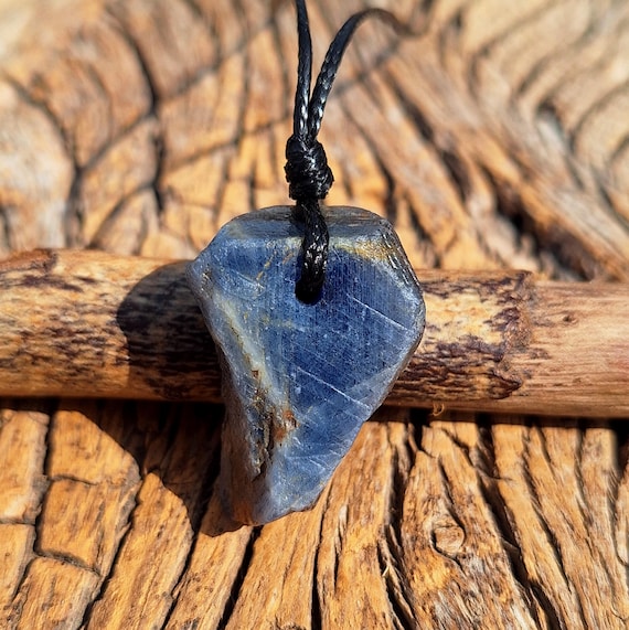 Raw Blue Sapphire Leather Cord Necklace, September Birthstone