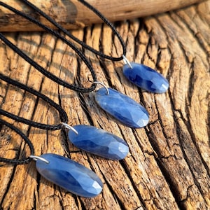 Natural Royal Blue Rosecut Sapphire Black Leather Cord Necklace, Blue Faceted Sapphire Cord Necklace, Blue Corundum Sapphire, minimalist,