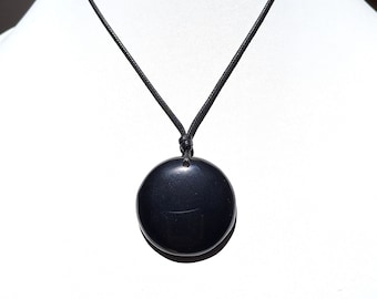 Collar de cordón de cuero de ónix negro natural, cabujón redondo, regalo para novio, collar de cordón de ónix, piedra preciosa negra, curación con cristales, minimalista,