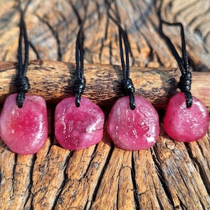 Natural Ruby Raw Necklace, Leather Cord Necklace, July Birthstone, Ruby Stone On Cord , Dainty Crystal Necklace,Raw Cord Necklace,Minimalist
